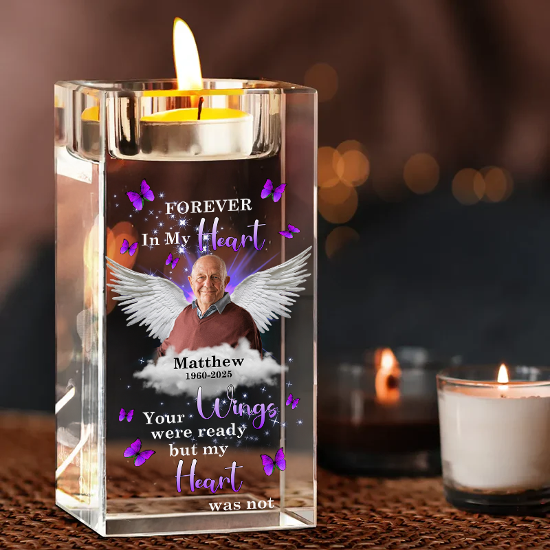Wings Forever In My Heart - Personalized Crystal Candle Holder