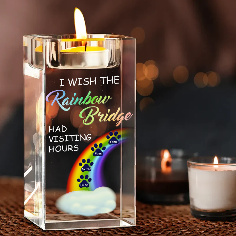A Piece Of My Heart Is At The Rainbow Bridge Gift For Pet Owners, Pet Lovers - Personalized Crystal Candle Holder