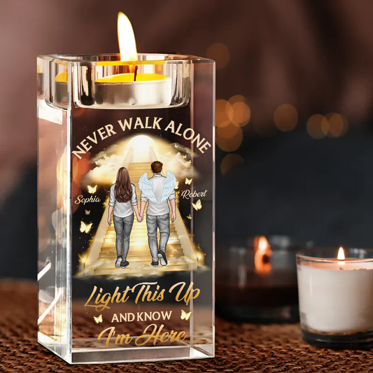Never Walk Alone - Personalized Crystal Candle Holder