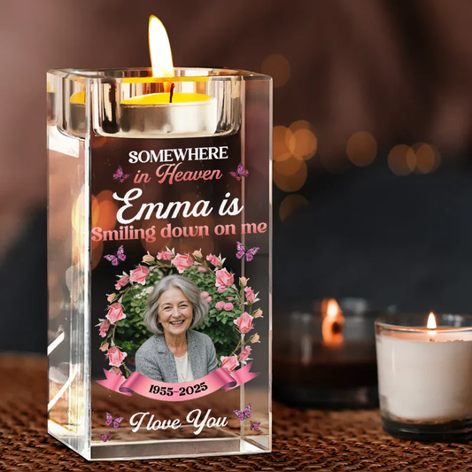 Some Where In Heaven - Personalized Crystal Candle Holder