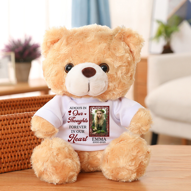 Always In Our Thoughts Forever In Our Hearts - Memorial Personalized Custom Teddy Bear Plush
