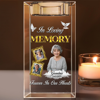In Loving Memory Gold - Personalized Crystal Candle Holder