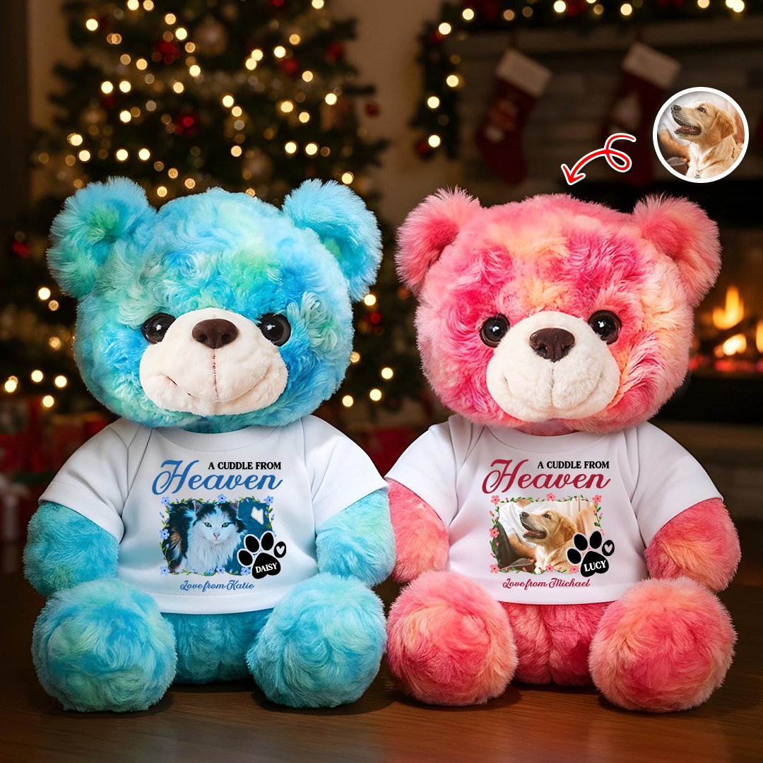 A Cuddle From Heaven Heart - Memorial Personalized Custom Teddy Bear Plush, Sympathy Gift for Family Loss or Pet Loss, Remembrance Bear