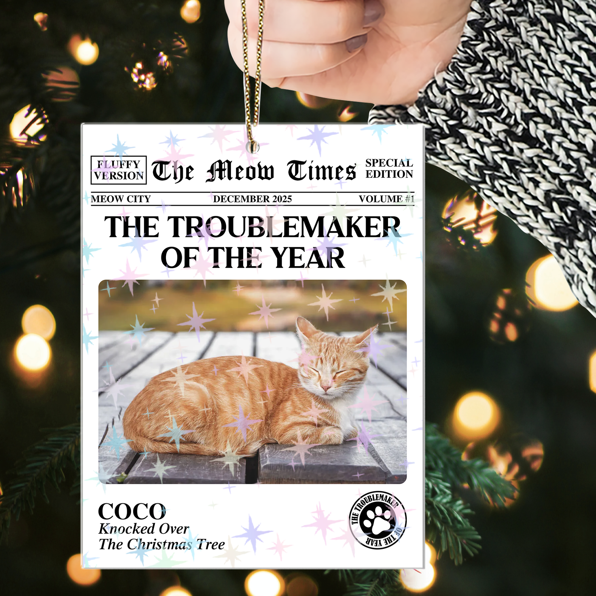 The Dog Times, The Meow Times - Custom Shape Hologram Ornament
