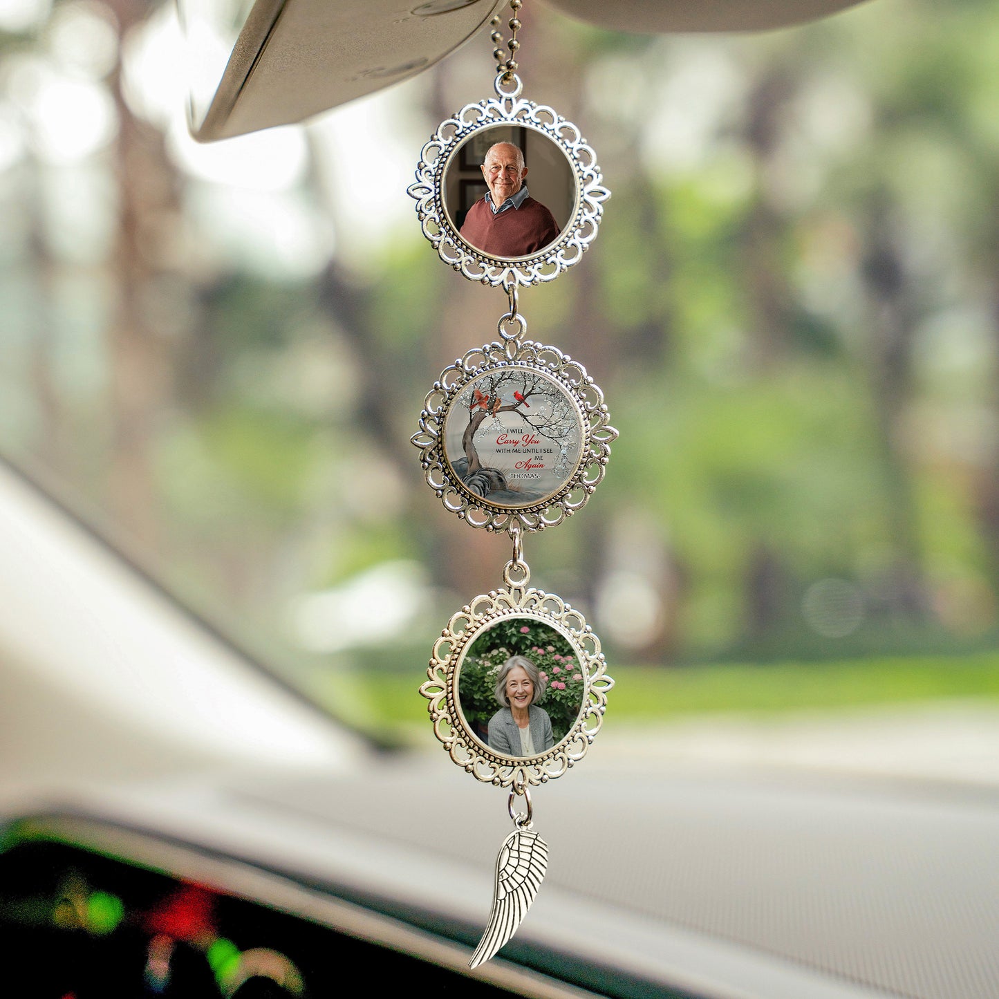 Custom Photo Memorial Gift - Personalized Photo Car Ornament With Charm