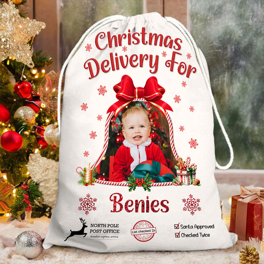 Custom Photo Christmas Bag Santa Sack - Customized Canvas Drawstring Bags
