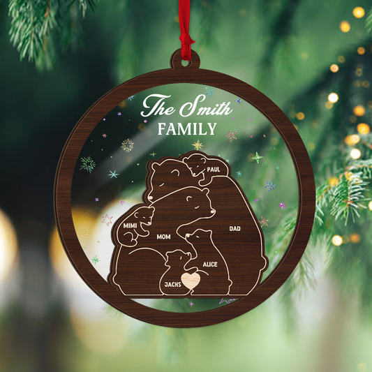 Wooden Bear This Christmas  - Window Hanging Suncatcher Ornament