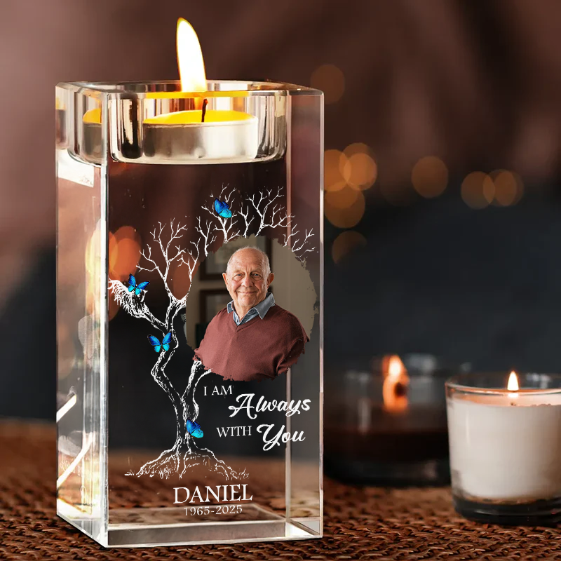 I Am Always With You Memorial - Personalized Crystal Candle Holder