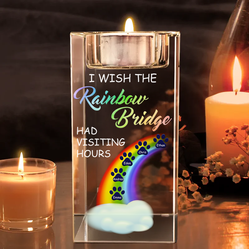 A Piece Of My Heart Is At The Rainbow Bridge Gift For Pet Owners, Pet Lovers - Personalized Crystal Candle Holder
