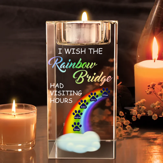 A Piece Of My Heart Is At The Rainbow Bridge Gift For Pet Owners, Pet Lovers - Personalized Crystal Candle Holder