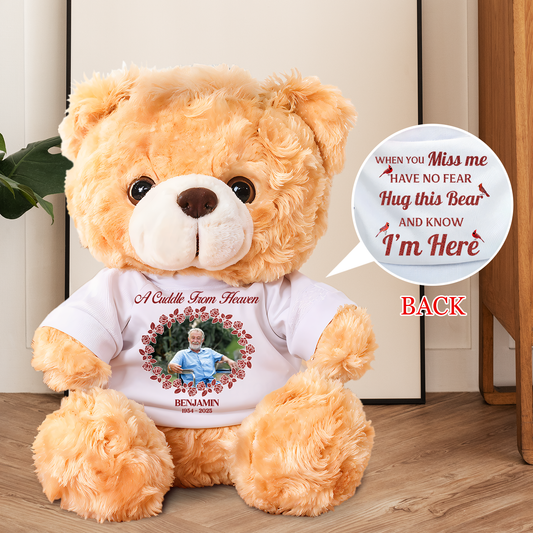 Glitter Flower A hug From Heaven - Memorial Personalized Custom Teddy Bear Plush