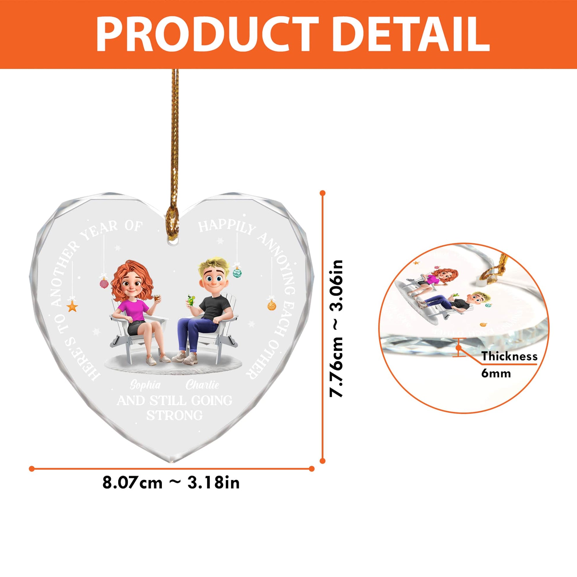 Another Year Of Happily Heart - Personalized Custom Glass Ornament