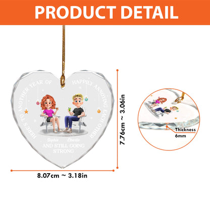 Another Year Of Happily Heart - Personalized Custom Glass Ornament