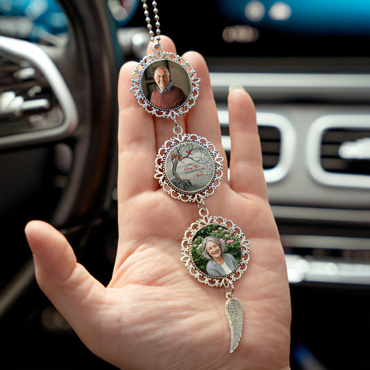 Custom Photo Memorial Gift - Personalized Photo Car Ornament With Charm