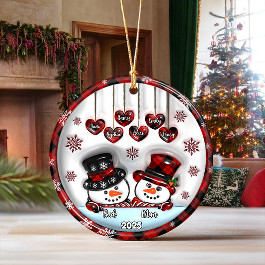 Our Family Snowman- Custom Ceramic Ornament Christmas Gift - 3D Effect Ornament