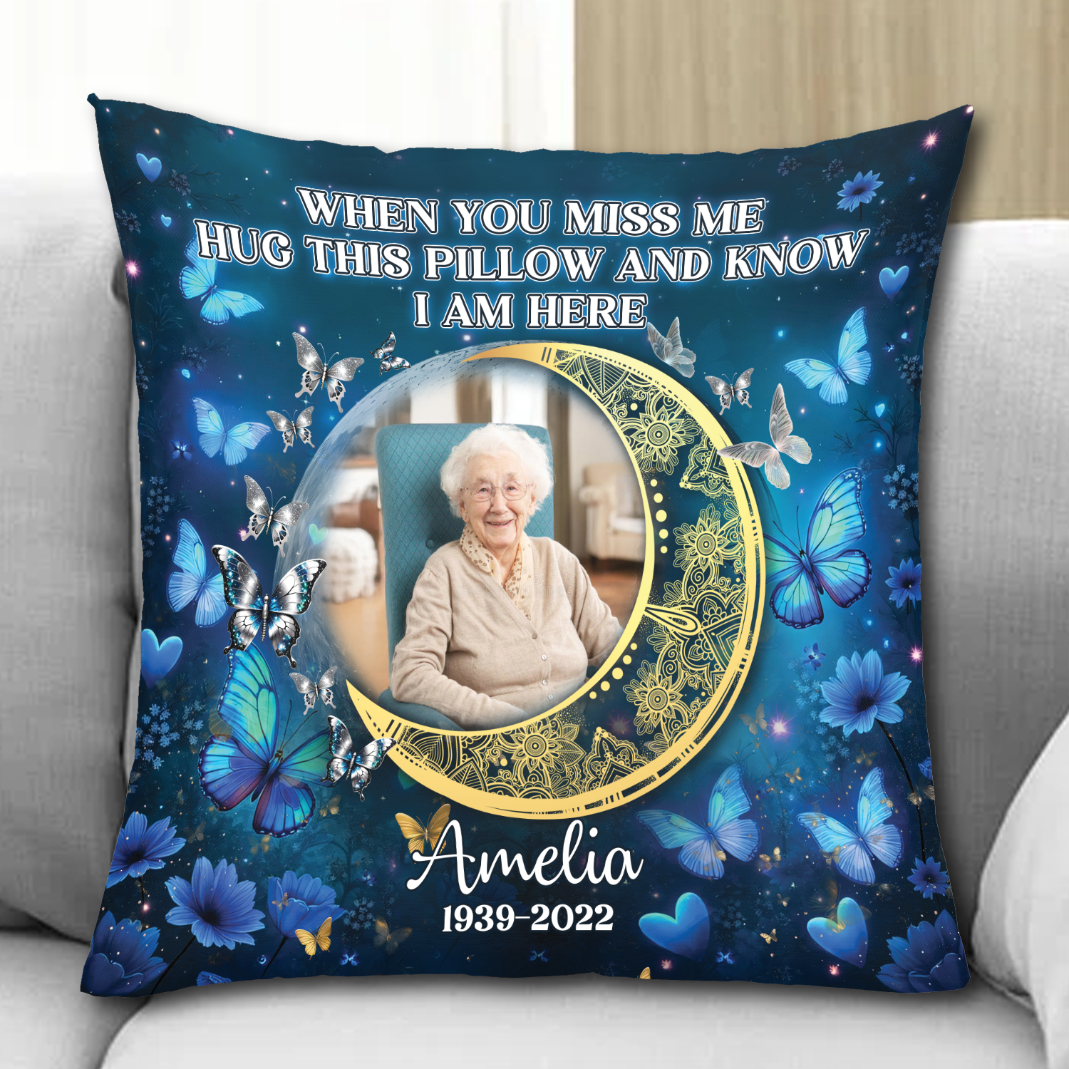 Have No Fear Hug This Pillow Butterfly Glitter Pillow - Memorial Pillow