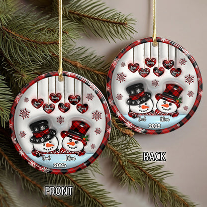 Our Family Snowman- Custom Ceramic Ornament Christmas Gift - 3D Effect Ornament