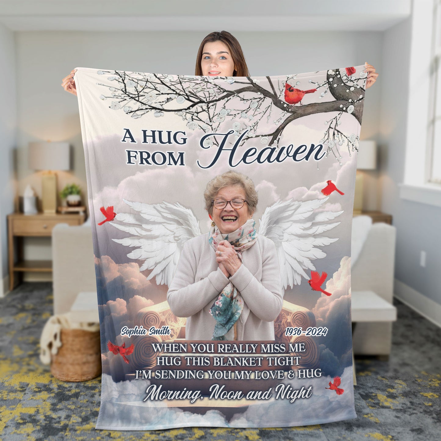 A Hug From Heaven Memorial Sympathy Wings - Personalized Custom Blanket