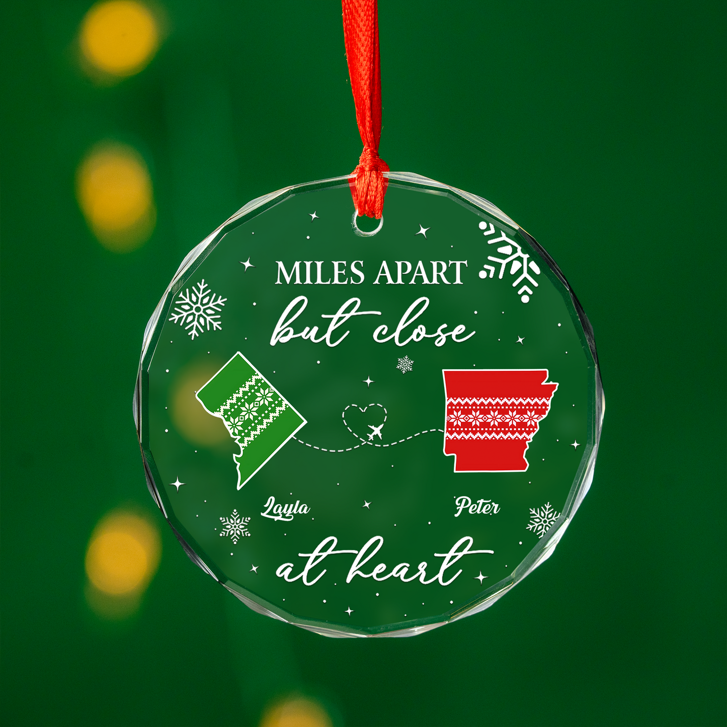 Miles Apart Christmas Long Distance - Personalized Custom Glass Ornament