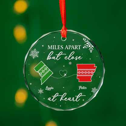 Miles Apart Christmas Long Distance - Personalized Custom Glass Ornament