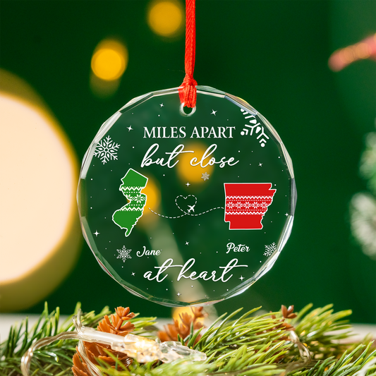 Miles Apart Christmas Long Distance - Personalized Custom Glass Ornament