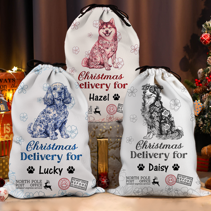 Merry Christmas Puppy Christmas Sack - Customized Canvas Drawstring Bags