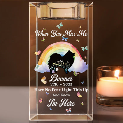 When You Miss Me Candle For Dog Loss - Personalized Crystal Candle Holder