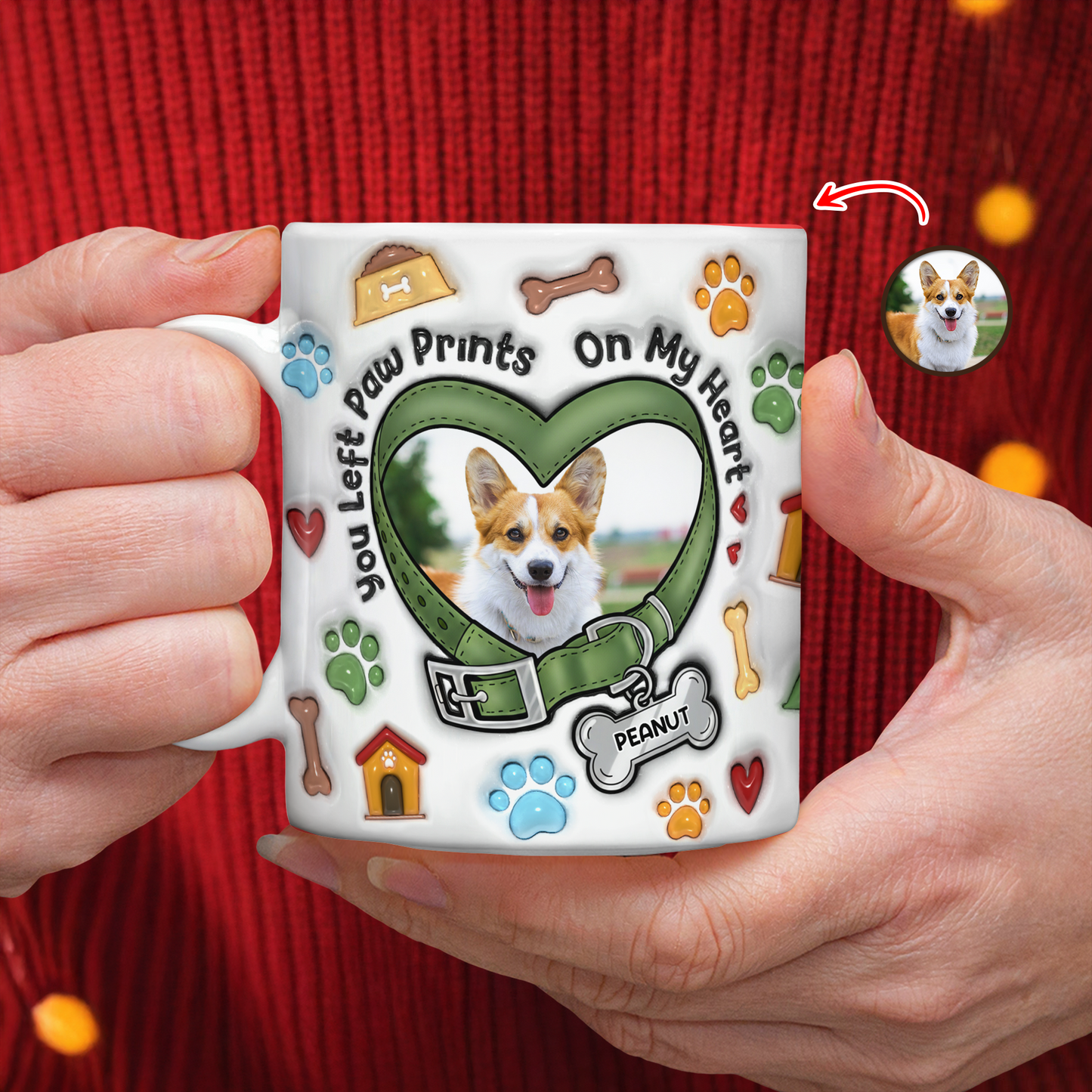 You Left Pawprint Memorial Mug - Personalized Custom 3D Inflated Effect Mug