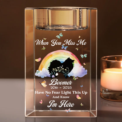 When You Miss Me Candle For Dog Loss - Personalized Crystal Candle Holder