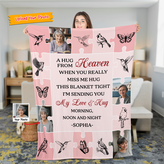 A Hug From Heaven Puzzle Photo- Memorial Personalized Custom Blanket Gift For Family Members