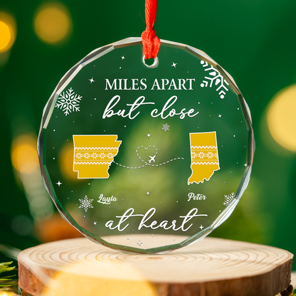 Miles Apart Christmas Long Distance - Personalized Custom Glass Ornament