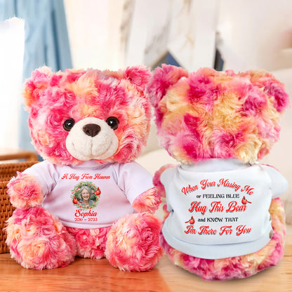 Hug This Bear Custom Photo Memorial Gift – Personalized Teddy Bear Plush Keepsake, Sympathy Gift for Loss of Loved One, Remembrance Plush