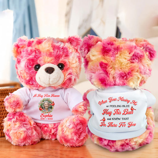 Hug This Bear Custom Photo Memorial Gift – Personalized Teddy Bear Plush Keepsake, Sympathy Gift for Loss of Loved One, Remembrance Plush