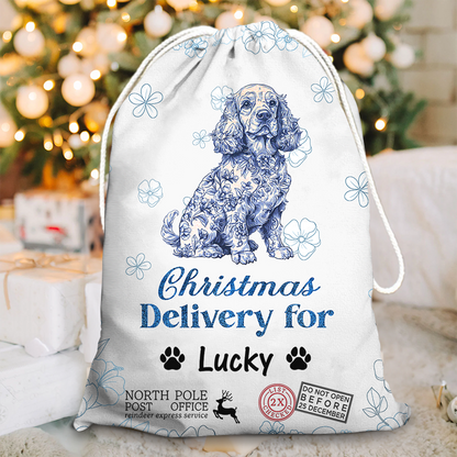 Merry Christmas Puppy Christmas Sack - Customized Canvas Drawstring Bags