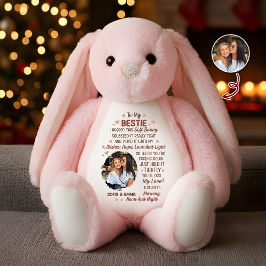 Custom Monogrammed Bunny Rabbit, Personalized Embroidered Plush, Soft Stuffed Bunny Toy, Gift for Bestie or Sister, Cute Keepsake Plush