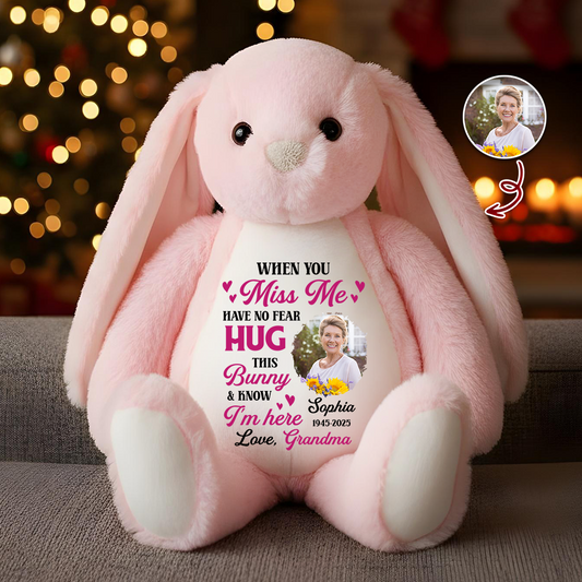 Heaven's Love In Every Hug - Memorial Personalized Custom Bunny Plush - Sympathy Gift, Keepsake Gift Grandparent, Nanny, Memorial Worry Bunny