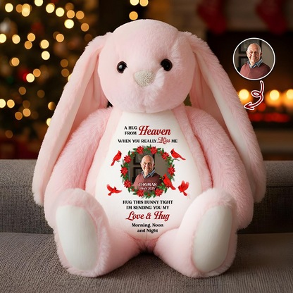 Hug This Bunny And Know I Am Here Plush, Memorial Personalized Bunny, Sympathy Gift for Loss, Sending Love and Hugs Morning Noon and Night