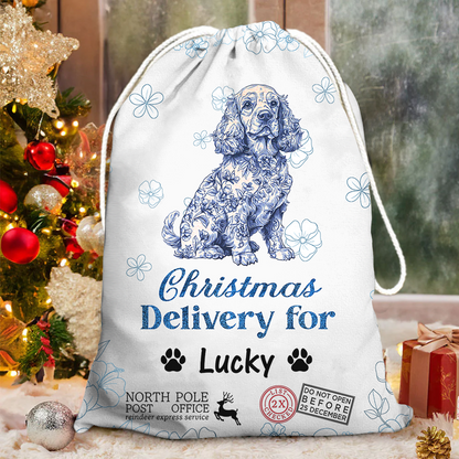 Merry Christmas Puppy Christmas Sack - Customized Canvas Drawstring Bags