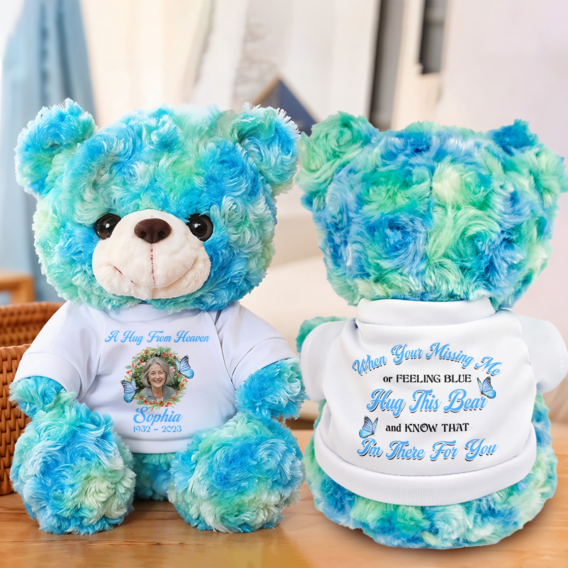 Hug This Bear Custom Photo Memorial Gift – Personalized Teddy Bear Plush Keepsake, Sympathy Gift for Loss of Loved One, Remembrance Plush
