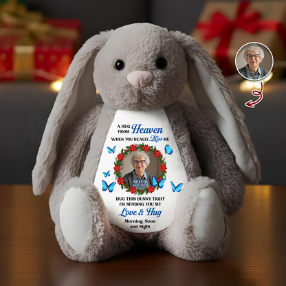 Hug This Bunny And Know I Am Here Plush, Memorial Personalized Bunny, Sympathy Gift for Loss, Sending Love and Hugs Morning Noon and Night