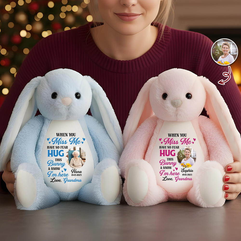 Heaven's Love In Every Hug - Memorial Personalized Custom Bunny Plush - Sympathy Gift, Keepsake Gift Grandparent, Nanny, Memorial Worry Bunny