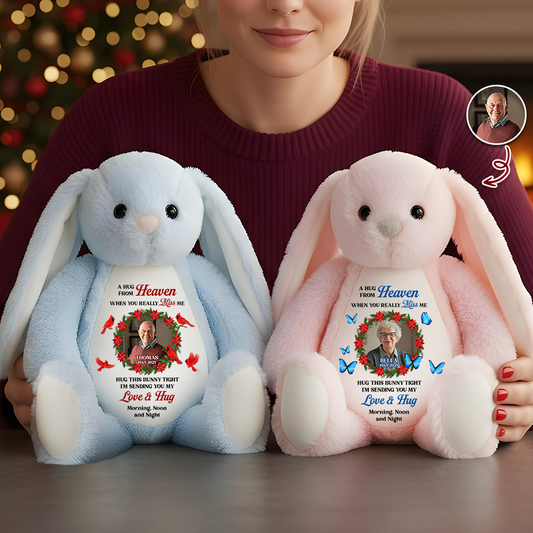 Hug This Bunny And Know I Am Here Plush, Memorial Personalized Bunny, Sympathy Gift for Loss, Sending Love and Hugs Morning Noon and Night