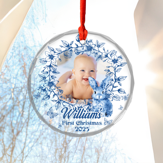 Custom Photo First Christmas - Personalized Custom Glass Ornament