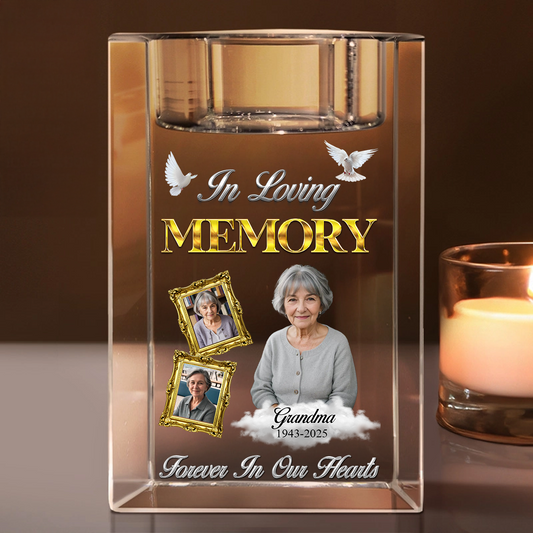 In Loving Memory Gold - Personalized Crystal Candle Holder