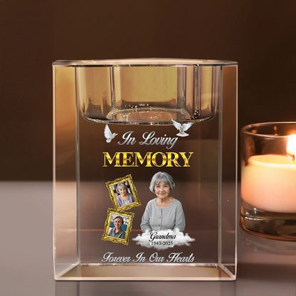 In Loving Memory Gold - Personalized Crystal Candle Holder