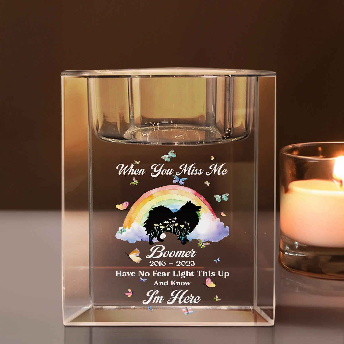 When You Miss Me Candle For Dog Loss - Personalized Crystal Candle Holder
